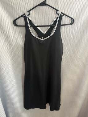 Girls' All in Motion Knit Active Dress with White Piping Trim Block Trim Black X